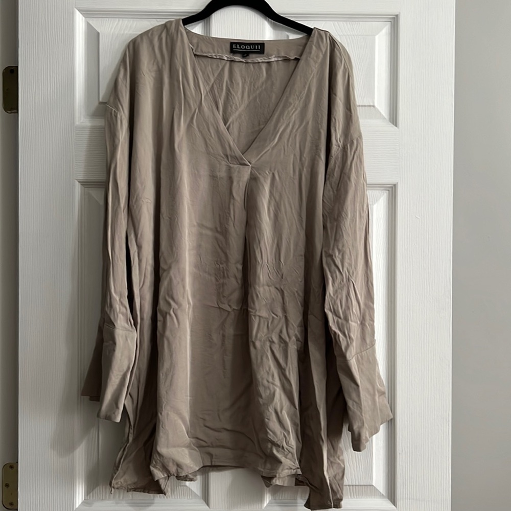 Eloquii taupe long sleeve blouse size 22